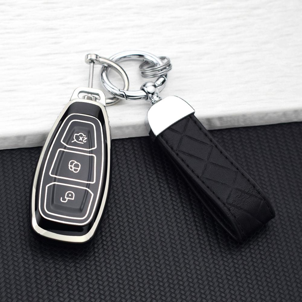Car Key Case Cover for Ford Focus 3 4 ST MK3 MK4 Fiesta Kuga Mondeo C-Max Titanium 3 Buttons Silvery Key Bag Fob KeyChain Holder