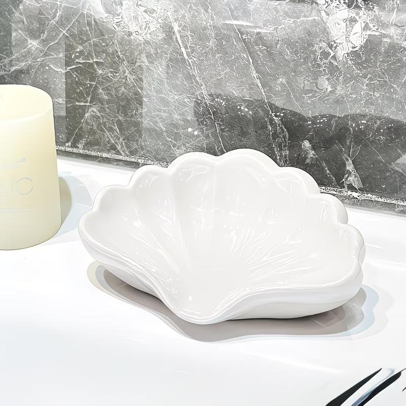 Nordic Style Seashell Soap Dish, Bathroom Soap Holder Multipurpose Cosmetic Jewelry Organizer White Desktop Decor