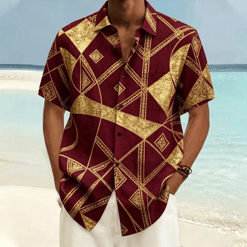 Bunte Patchwork-Muster Hawaiian-Hemd für Herren Geometrisch 3D-Druck Kurzarm Sommer Revers Aloha-Hemden Übergroße Blusen