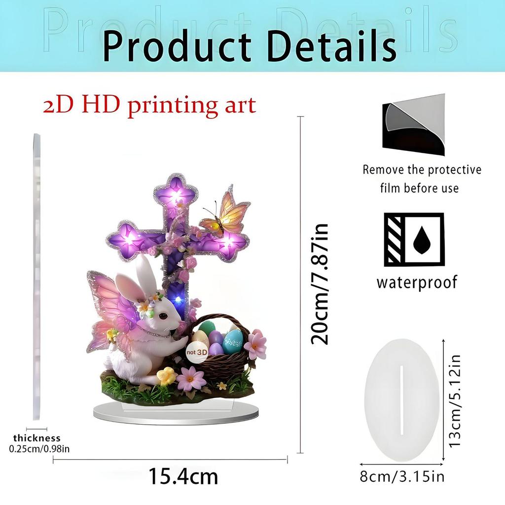 Easter Bunny 2D Acrylic Star Moon Eggshell Desktop Ornament