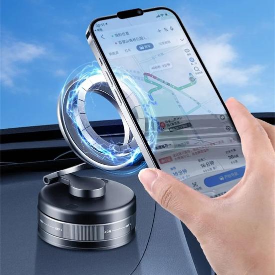 Magnetic Vacuum Car Phone Mount 360 Degrees Rotatable with Strong Suction Adjustable Air Vent Dashboard Holder for Navigation Universal Foldable