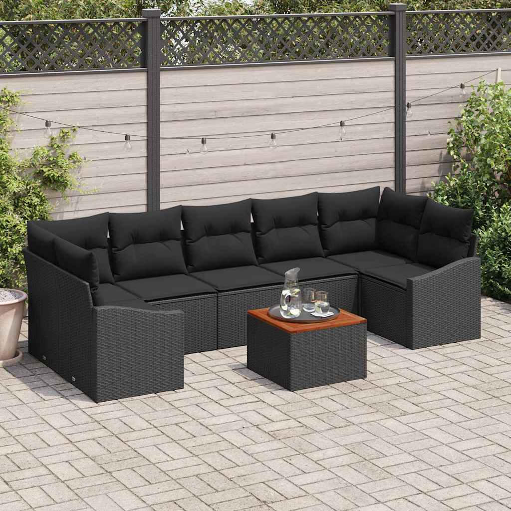 Garden Sofa Set with Cushions 8 pcs Black Poly Rattan