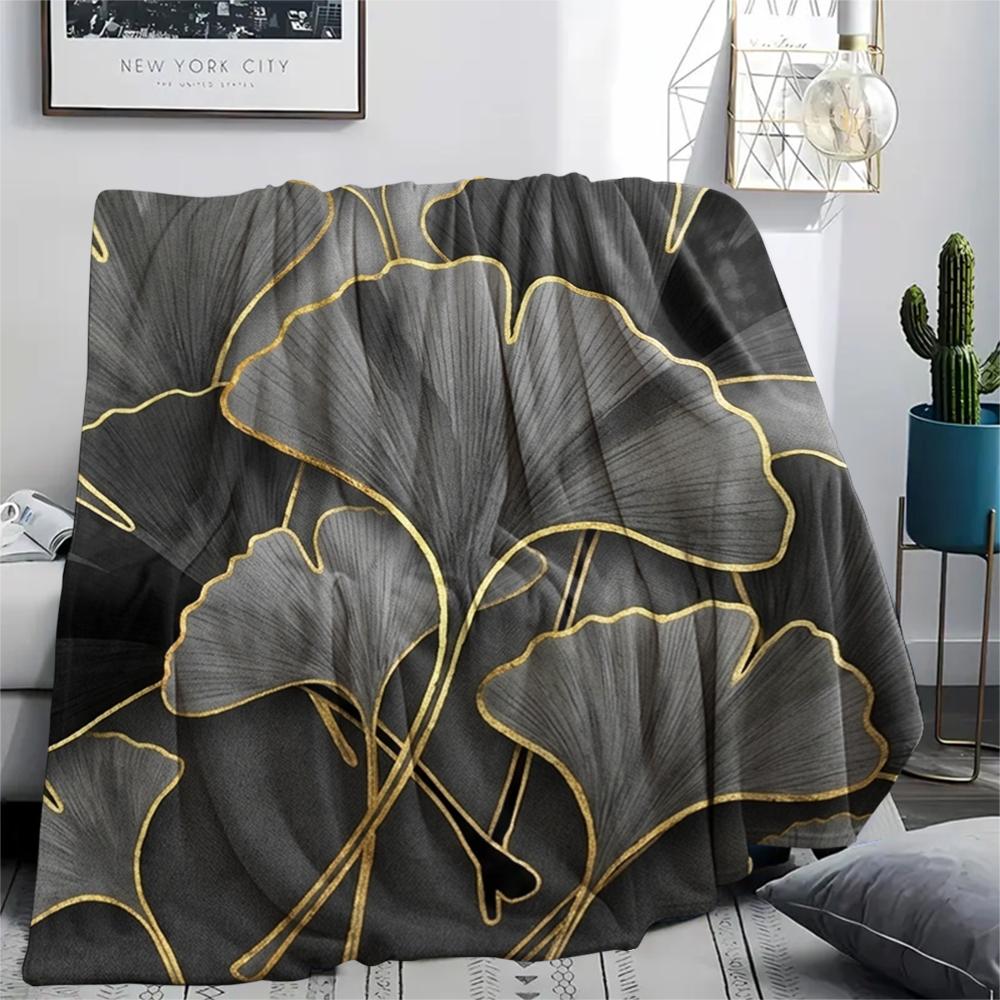 1Pc Ginkgo Leaves Print Flannel Blanket, High quality Comfortable for All Seasons, Home Decor, Warmth and Comfort, Perfect for Christmas Gifts W63