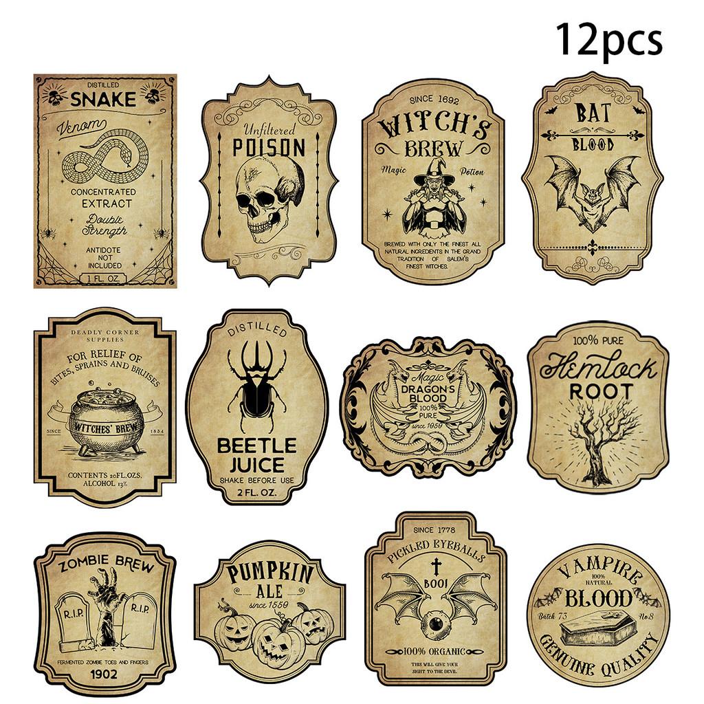 Halloween Bottle Vintage Labels With Pumpkin Face Stickers Party Venue Decor