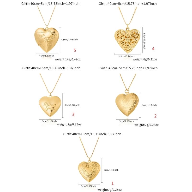 Vintage Heart Locket Necklace With Engraved Floral Designs Adjustable Chain Photo Pendant Jewelry Accessory for Women