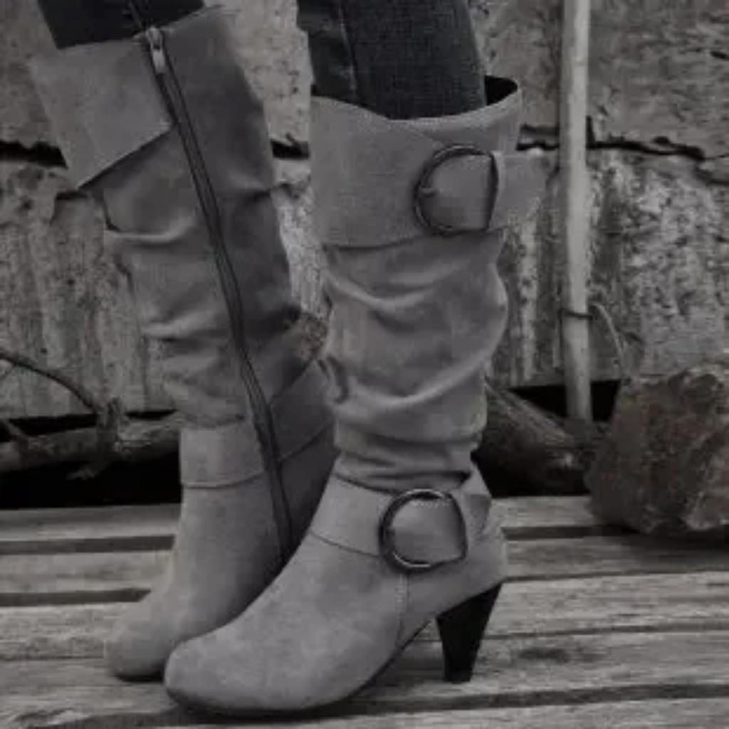 Kniehoher Reißverschluss Moderne Damenstiefel Damenschuhe Hochwertige Neue Spitzschuh Einfarbig Englischer Stil Mode Lässig Übergröße 43