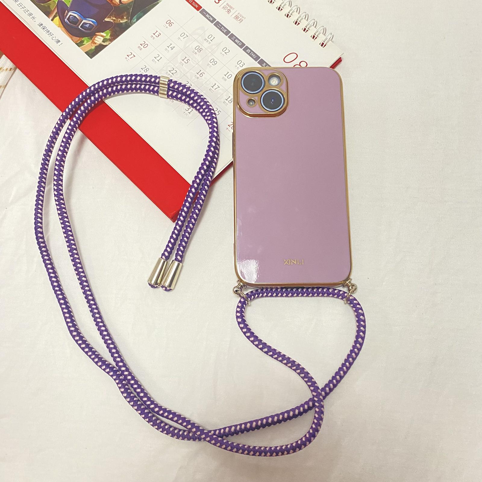 

For Oneplus 12 5G Crossbody Necklace Strap Cord Lanyard Plating Silicone Soft Phone Case For One Plus 12R 1+12 TPU Bumper Shell For Oneplus 12R&Case & Strap