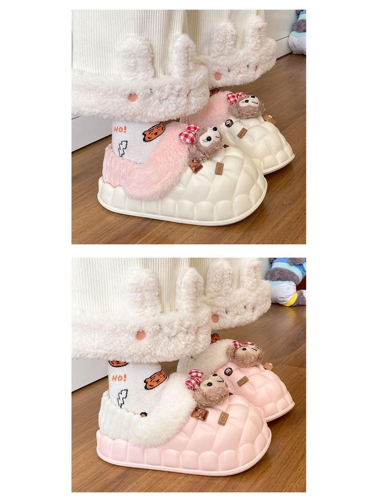 Women's Removable Cotton Slippers, Super Cute EVA Thick Sole, Indoor/Outdoor, Plus Velvet Warm, Waterproof, Perfect for Autumn and Winter.