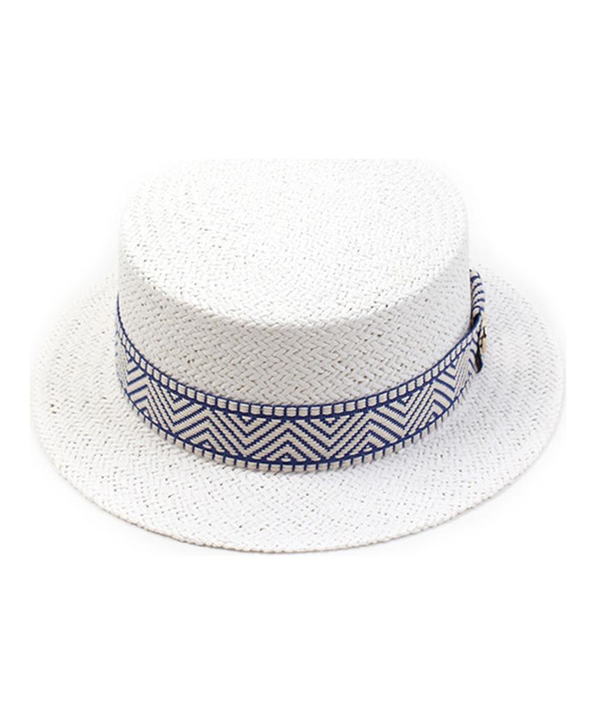 Yunibeosyeolkemiseuteuli Blue Mono Line White Flat Short Panama Hat Summer Fedora