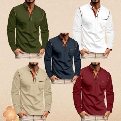 Modisches Langarm-T-Shirt mit Henry-Ausschnitt für Herren, legere Herren-T-Shirts, hochwertige Herrenoberteile, klassische Kleidung, Herren-Sport-Polo-T-Shirts