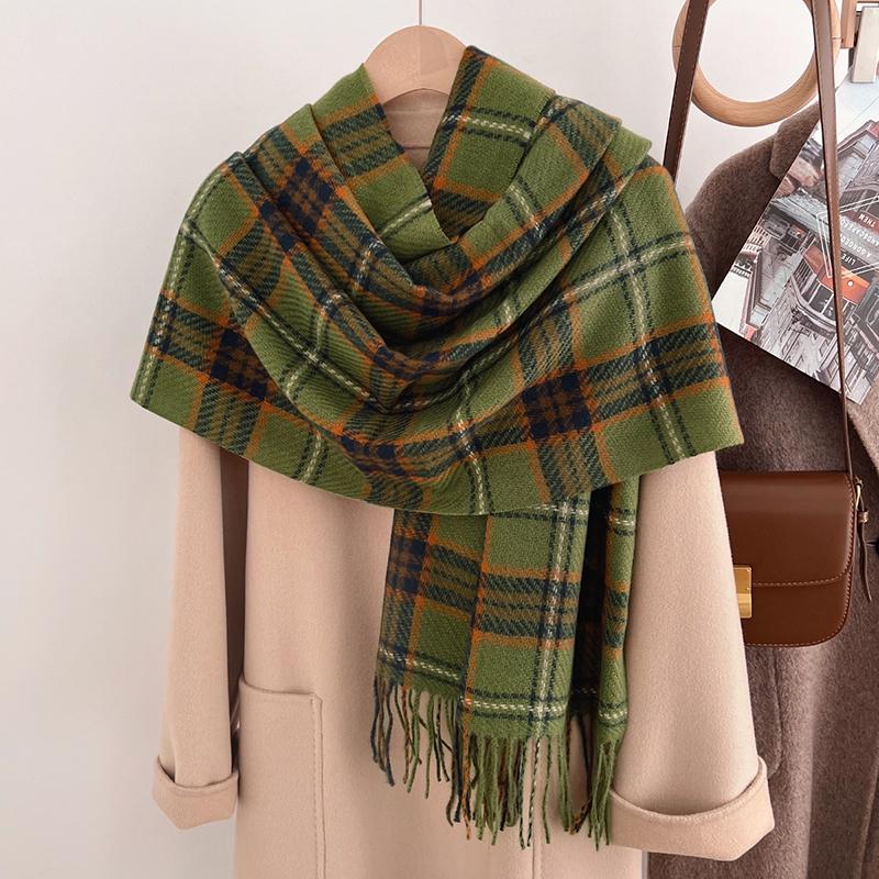 Scarf Women'S Winter Imitation Cashmere Plaid Fashionable And Versatile Warm Student Ins Tassel Shawl