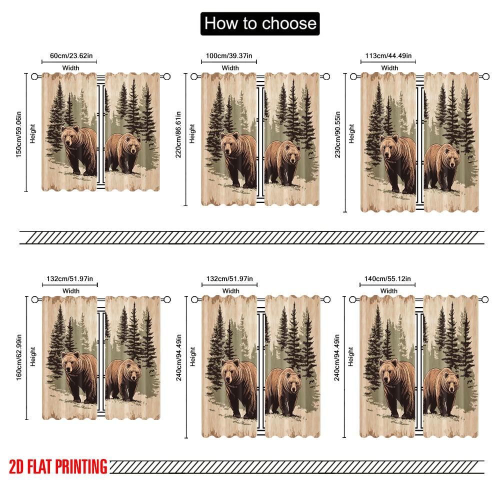 2pcs,2D Plane Printing Contemporary Curtains Forest Bears Duo 100% Polyester (without Rod) Gifts for Living Room, Bedroom, and