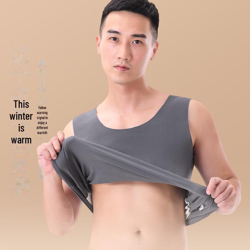 Men's Seamless Slim Fit German Velvet Warm Vest, Autumn/Winter, Large Size, Sports Base Layer with Patch.