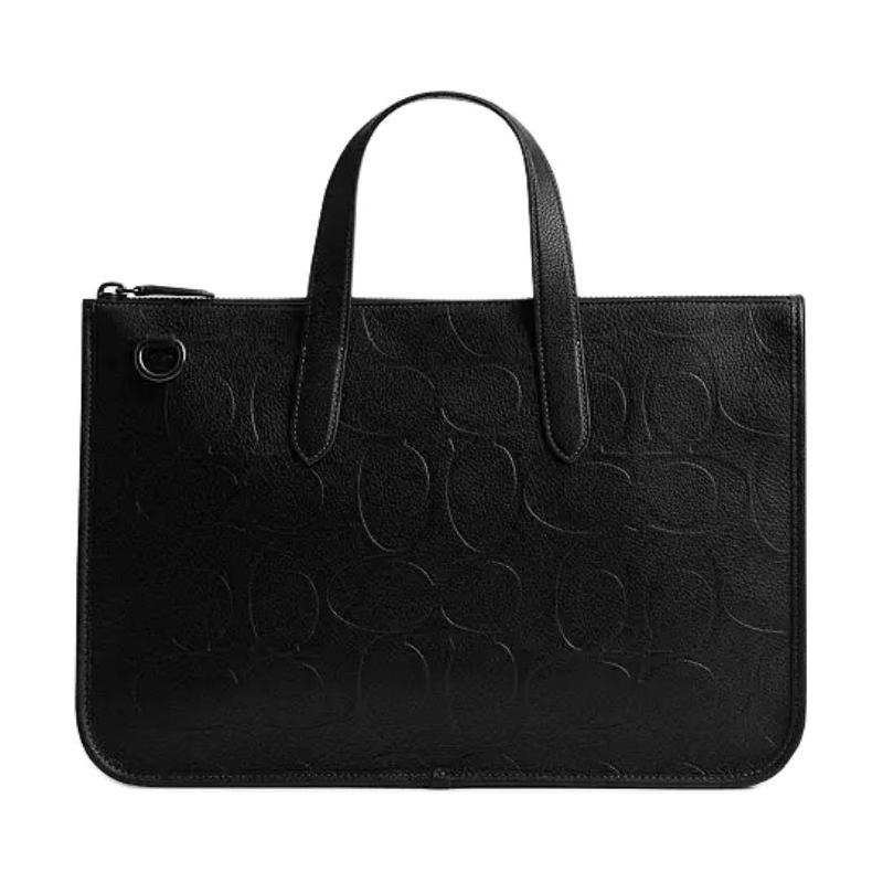 

COACH Isaac Maxi 40 Logo Embossed Removable Shoulder Strap Leather Briefcase Large Men s Black чорний