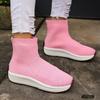 Socks boots women's autumn and winter new fly-woven high-top elastic medium boots muffin thick-soled one-pedal short boots