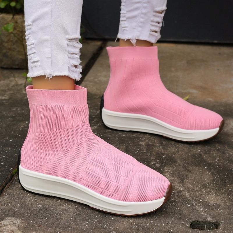 Socks boots women's autumn and winter new fly-woven high-top elastic medium boots muffin thick-soled one-pedal short boots