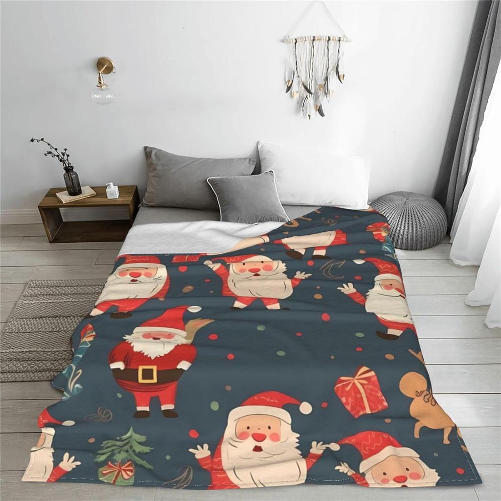 Santa Claus Christmas Print Blanket Soft Cozy Throw Blanket Warm Flannel Throw Blankets Lightweight Fleece Blanket Plush Air