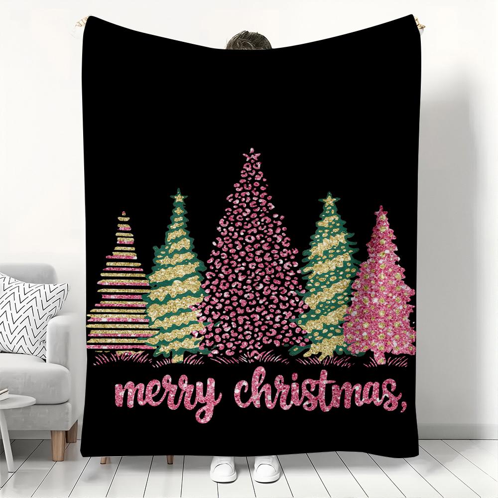 

Glam Pink Gold Christmas Trees Blanket, Black Merry Christmas Fleece Blanket Designs, Soft Cozy Throw Blanket for Couch Bed 30x40in