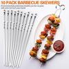 10pcs BBQ Skewers Stainless Barbecue Sticks Flat Cooking Skewers