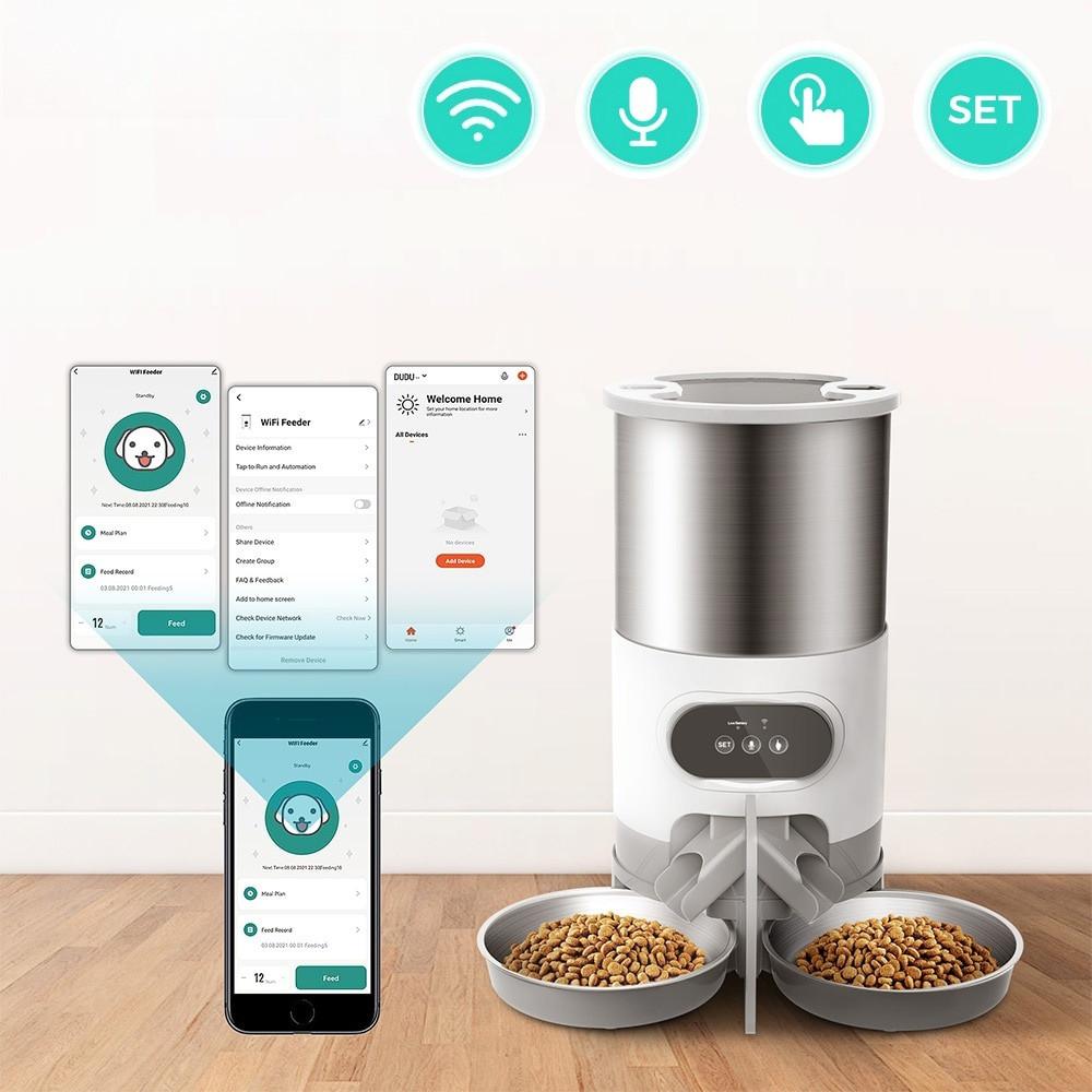 Intelligenter Automatischer Wifi Haustierfutterspender für Katze Hund & Kaninchen Futterautomat Große Kapazität Edelstahl Futter Napf