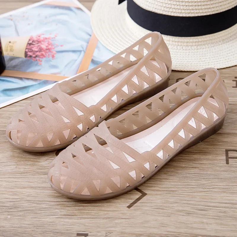 

Women Purple Hollow Breathable Plastic Shoes Round Toe Low Price Wedges Slip-On Concise Daily Casual Loafers 2026 36 абрикосовый