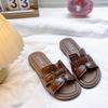 Retro one-word slippers women's summer wear 2025 new flat-bottomed seaside vacation sandals casual sandals