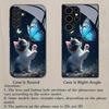 Cat and Blue Butterfly Dreamy Pattern Phone Case Suitable for Samsung Galaxy S26 S25 S24 S22 S21 S20 FE/Ultra/Plus Dustproof