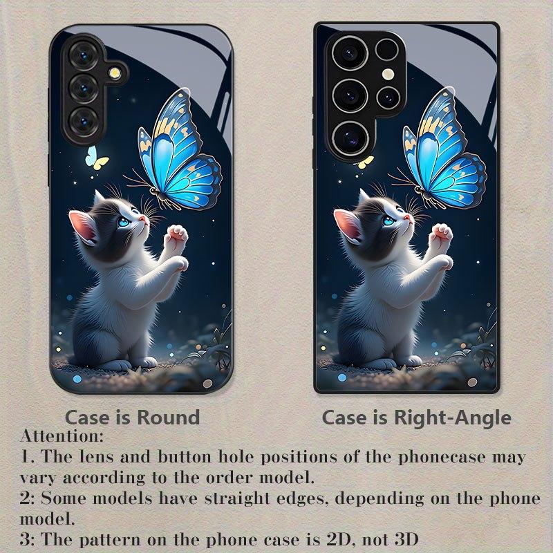 Cat and Blue Butterfly Dreamy Pattern Phone Case Suitable for Samsung Galaxy S26 S25 S24 S22 S21 S20 FE/Ultra/Plus Dustproof