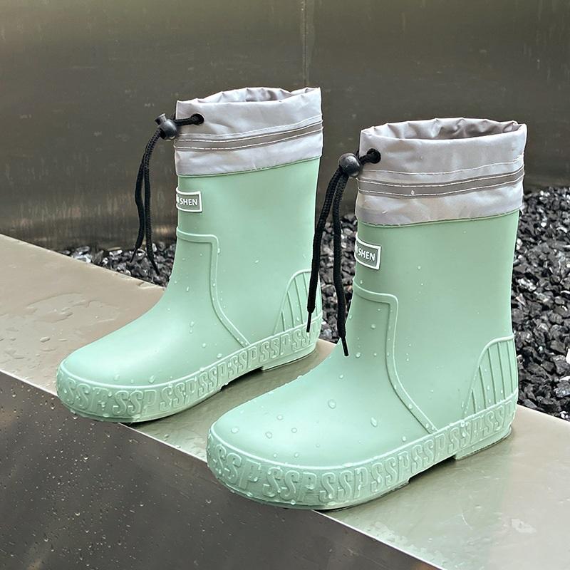 Women's Mid To Short Tube Rain Boots With Waterproof And Anti Slip Flat Heels, Casual Outdoor Rain Boots