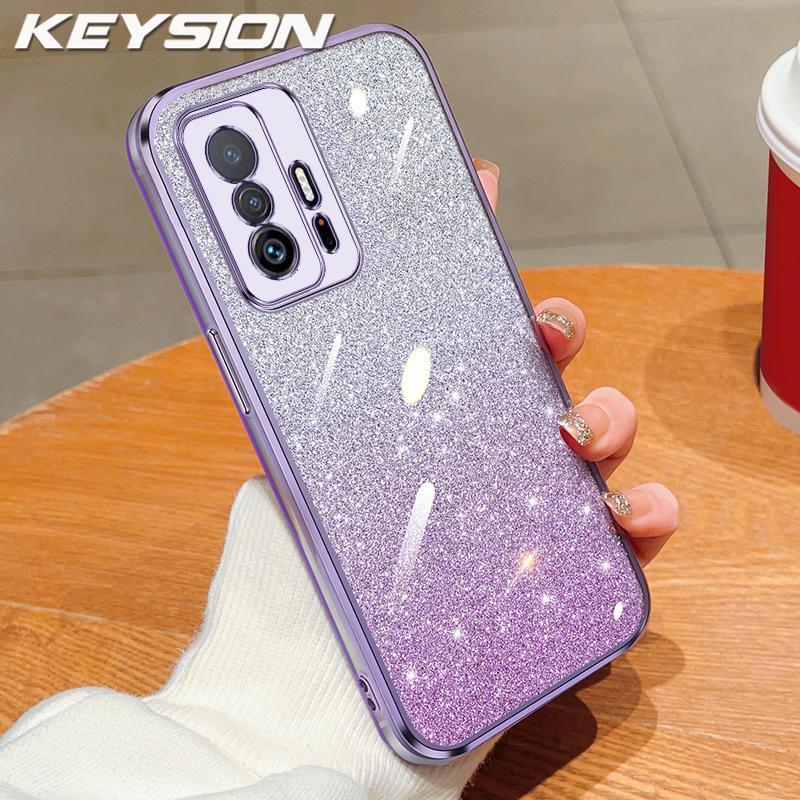 

KEYSION Luxury Plating Glitter Phone Case for Xiaomi 11T Pro 5G Transparent Soft TPU Shockproof Back Cover for Xiaomi 11T 5G for Xiaomi 11T Pro фіолетовий