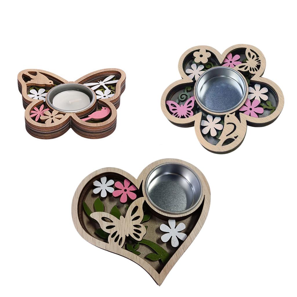 Candle Holder Handmade Wooden Tealight Holder With Flower And Butterfly Heart Designing For Festive Decorations