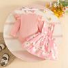 European & American Baby Striped Long-Sleeve Top, Floral Suspender Skirt & Headband Set for Spring & Autumn Girls