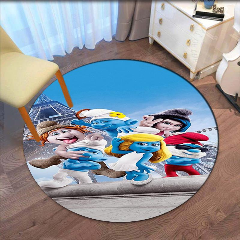 The Smurfs Printed Round Rug Carpet Chair Rug Area Rug Entryway Doormats,for Office Chair Living Room Bedroom Kitchen Room.