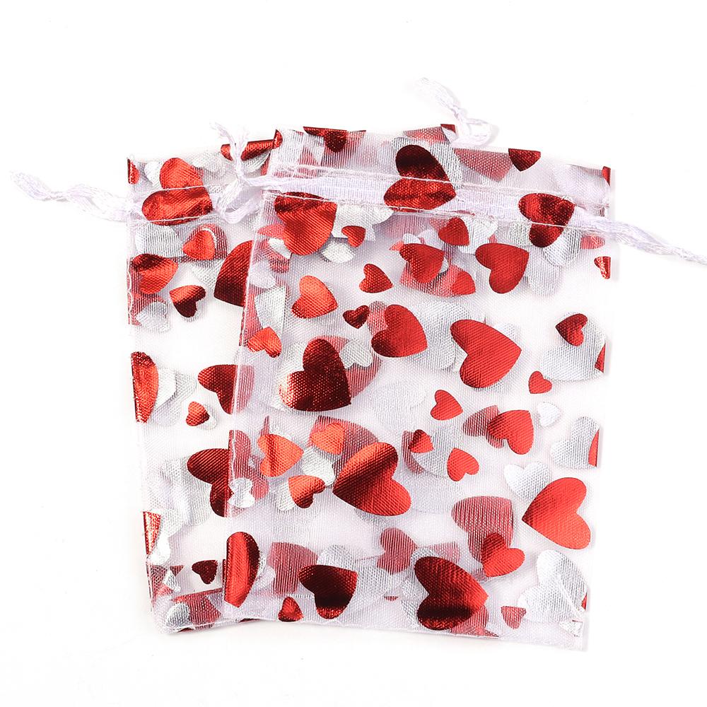 10 Stück/Los 9x12cm Rote Herz Organza Beutel Geschenk Schmuck Verpackung Aufbewahrungsbeutel Für Hochzeit Weihnachten Süßigkeiten Geschenk Kordelzug Beutel