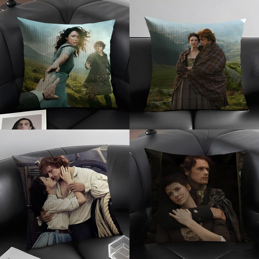 OOutlander Movie Cushion Cover Natural Linen Organic Fabric DoubleSided Printing Sofa Home Decor Gift Pillow Case