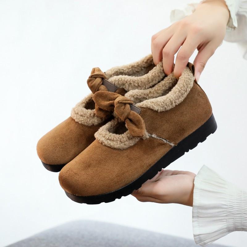 Womens Winter Warm Fleece-Lined Slip-On Mary Jane Flat Shoes With Non-Slip PVC Sole