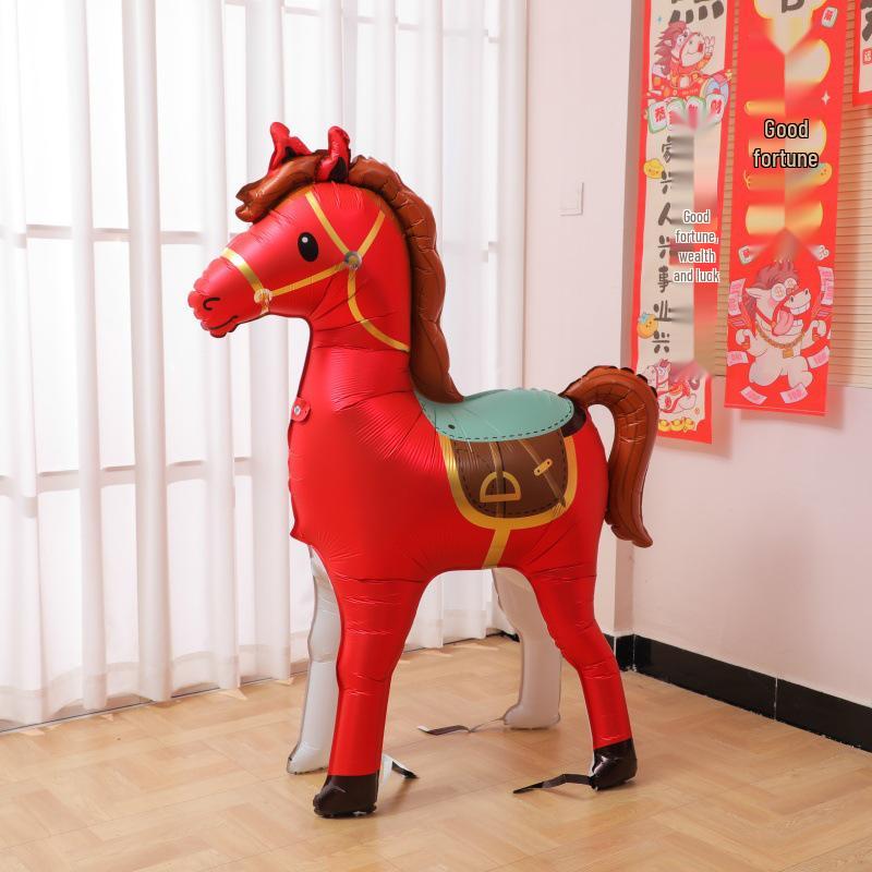 2026 Year of the Horse Inflatable Aluminum Foil Balloon - Horse-Shaped Decoration for Events and Parties.