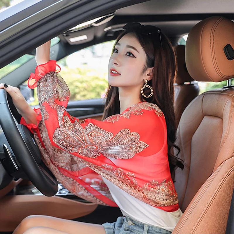 Frühling Sommer Chiffon Sonnenschutz Falscher Kragen Kleidung Schal Outdoor Reiten Kaschu Druck Sonnenschutz Ärmel Seidenschal Wickel