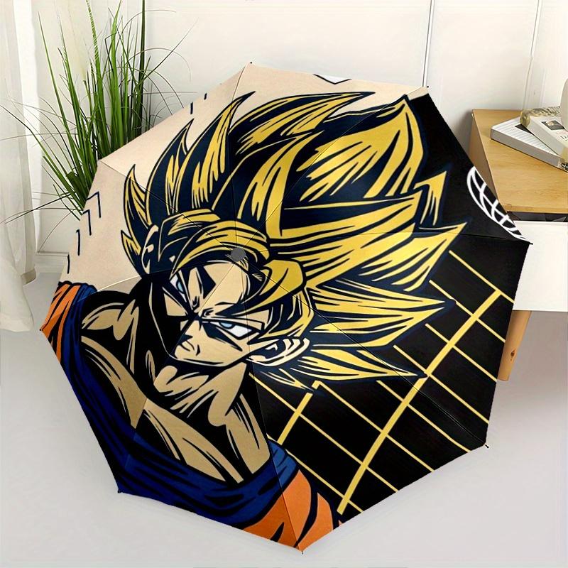 Dragonball Z Goku Automatic 3-Fold Fashion Umbrella Design, Cute Cartoon Pattern, Portable Outdoor Umbrella, Perfect, Holiday Gift for Disney fans.C01
