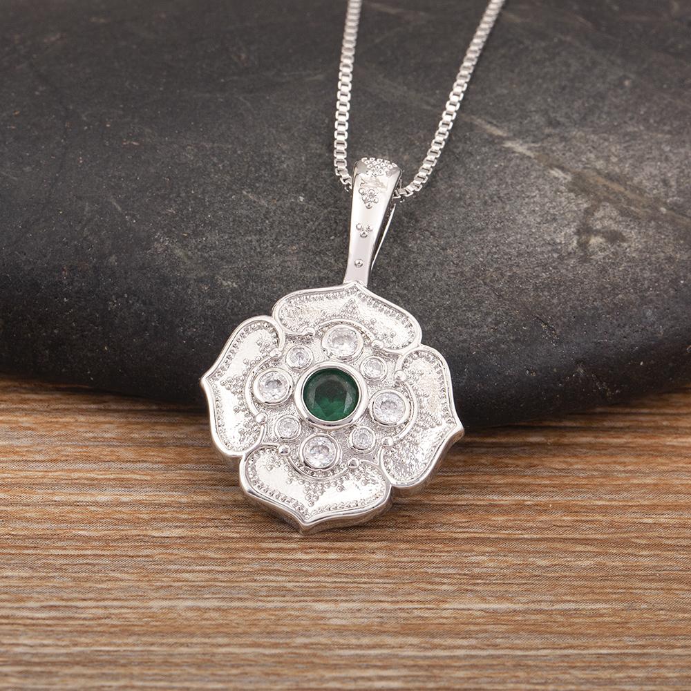 

Nidin Classic New Design Flower Shape Copper Micro Inlaid Zircon Pendant Necklace For Women Vintage Chain Choker Jewelry Gifts срібний