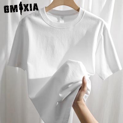 GMXIA Damski T-shirt z krótkim rękawem z grubej bawełny, gładki, damska letnia koszulka bazowa, męskie i damskie topy