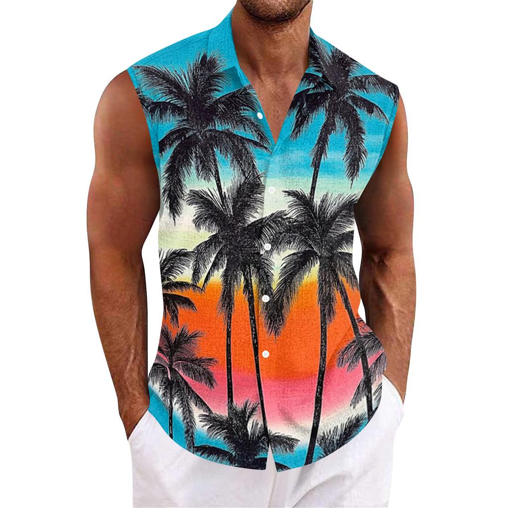Men's Hawaiian Lapel Button-down Shirt T-shirt Top