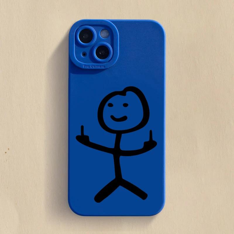 Trendy Cartoon Stickman Silicone Phone Case for iPhone 11-16 Pro Max