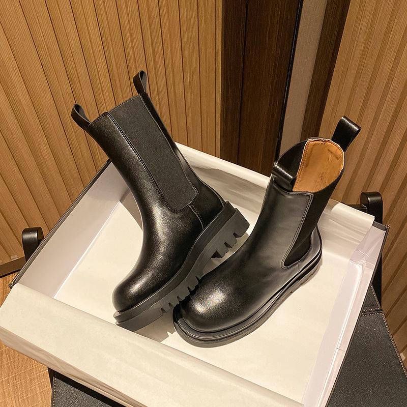 

2024 г. Ботинки из натуральной кожи с внутренней стороны, женские ботинки, высокие мотоциклетные ботинки в британском стиле, ботинки челси по щиколотку 34