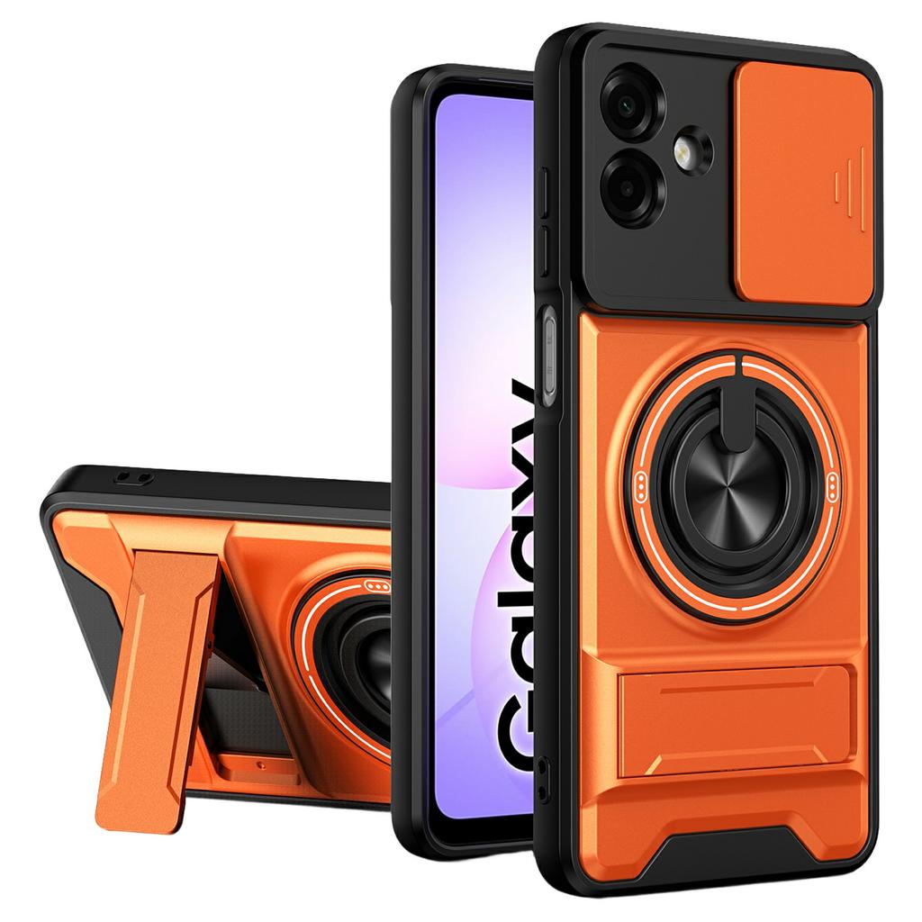 For Samsung Galaxy A07 4G Magnetic Case Ring Holder Foldable Kickstand TPU PC Phone Cover with Camera Lens Slider