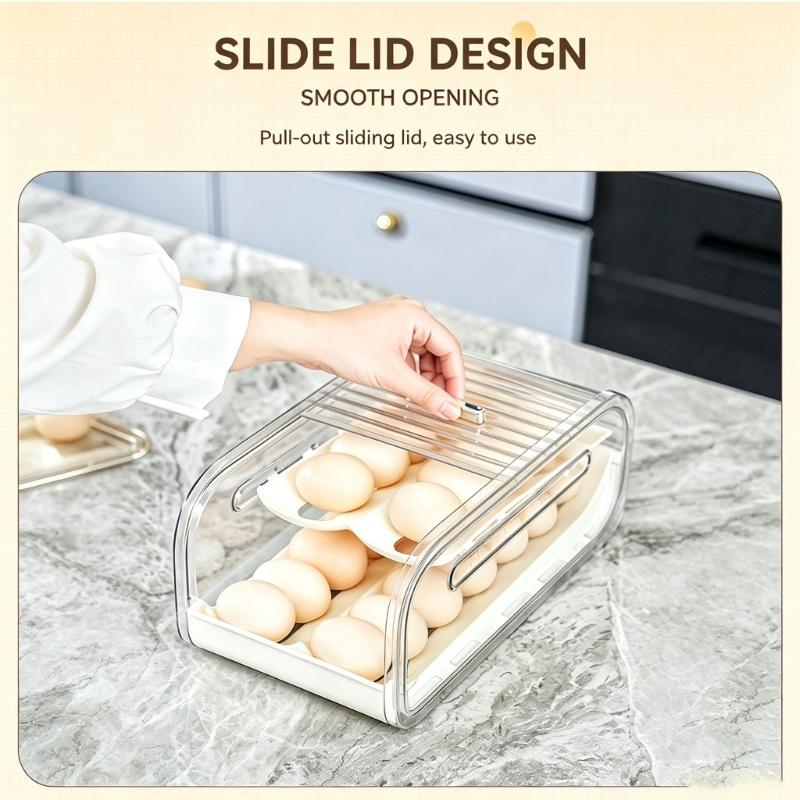 Egg Dispenser Container for Refrigerator Shelves, Rolling Egg Holder with Open Front Access and Plastic Build for Kitchen Storage, 32 x 17 x 14 cm