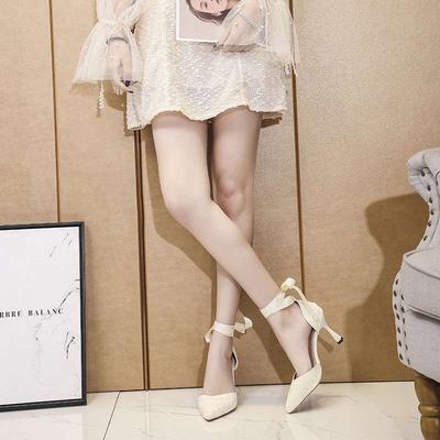 Spring and Summer New High Heels Stiletto Women's Hollow Sandals Slightly Flash Sexy Single Shoes Elegant Ribbon Fairy Wind Small Size 34