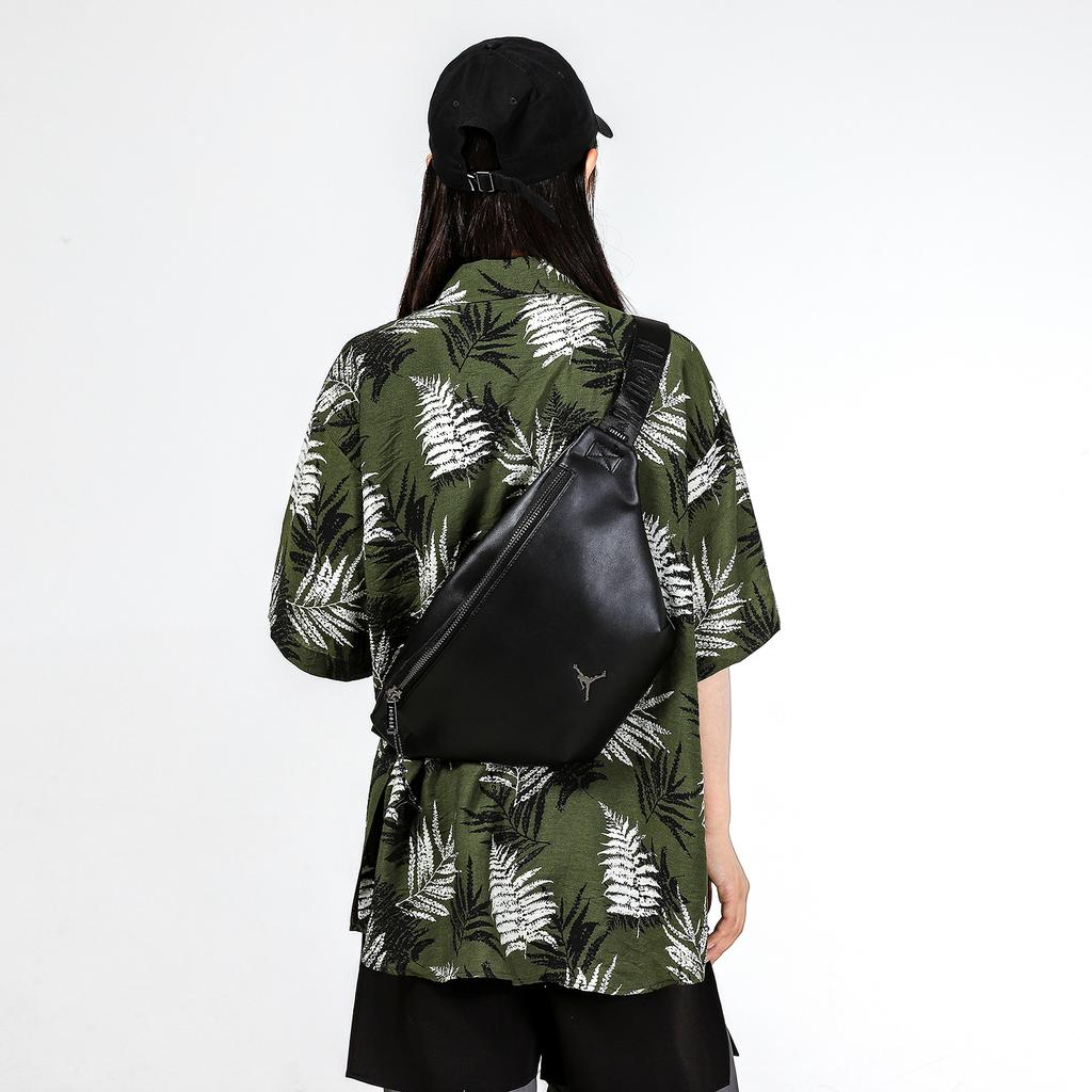 Jordan Metal Airman Logo Leather Crossbody Waist Bag Unisex bags Black JD2133038GS-001