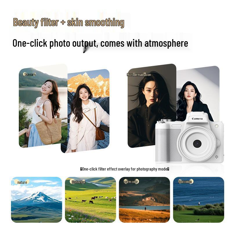 "DC101 Mirrorless Digital Camera: 68MP HD, Flip Screen, Viewfinder & Beauty Mode."
