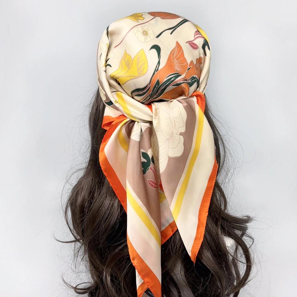 Luxury  Silk Square Scarf Women Neck Hair Tie Band Beach Hijab Kerchief Head Headbands Bandana Female Foulard 70Cm